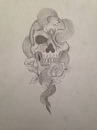 Skull With Snakes And Roses Skull And Snake Tattoo Snake And Skull Tattoo Skulls Drawing