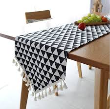 Table Runner Tassel Fringe Cotton Linen Geometric Triangle Etsy In 2020 Modern Table Runners Table Runners Modern Table
