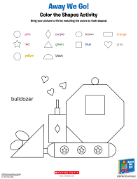 Help Your Child Bring This Bulldozer To Life With This Activity Combining Shapes And Coloring Shapes Activities Reading Printables Preschool Worksheets