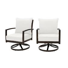 Hampton Bay Whitfield Dark Brown Wicker Outdoor Patio Motion Conversation Chair With Cushionguard Chalk White Cushions 2 Pack H153 01396100 The Home Depot In 2020 White Cushions Swivel Rocker Chair Hampton Bay