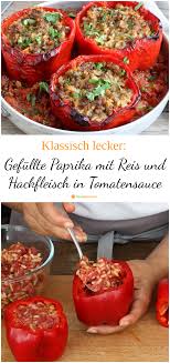 Klassisch Lecker Gefullte Paprika Mit Reis Und Hackfleisch In Tomatensauce Paprika Mit Hackfleisch Gerichte Mit Hackfleisch Hackfleisch