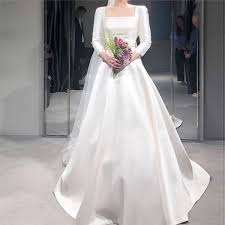 See more ideas about korean wedding, bridal collection, bridal. Simple Wedding Dresses With Three Quarter Length Sleeves Square Collar 2020 Wedding Gowns White Ivory Fantasy Korea Bridal Dress Wish