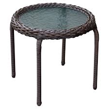 Dimar garden outdoor coffee table wicker patio furniture conversation set rattan. Outdoor Wicker Tempered Glass Top End Table Brown At Home