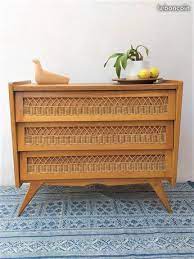 commode rotin vintage annees 50 mobilier de salon meuble vintage meuble annee 50