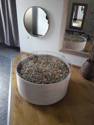 This Round Coffee Table Is Mobile Dimensions D800 Mm Height 500 Mm Tempered Glass Stones Inside Base Made With Images Round Mirrors Round Coffee Table Tempered Glass