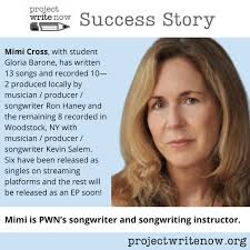 We are thrilled to share the recent success stories of our writing  community! ✍️ Since August … @mimicrossauthor, with student Gloria Barone,  has written thirteen songs, and of those thirteen, Mimi has