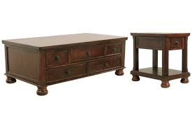 A burnished finish and classic bun feet exude a sense of relaxed elegance. Porter Coffee Table With 1 End Table Ashley Furniture Homestore