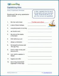 You can create printable tests and worksheets from these grade 5 capitalization and punctuation questions! Capitalizing Titles Worksheets K5 Learning