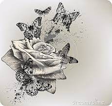Background With Rose And Butterflies Flying Vecto Rose And Butterfly Tattoo Tattoos Butterfly Tattoo