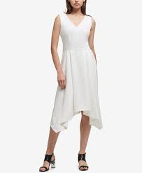 Dkny High Low Fit Flare Dress Necklines For Dresses White Dresses For Women Flare Dress