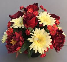 See more ideas about cemetery flowers, memorial flowers, grave flowers. Cemetery Pot In Grave Memorial Vase Red Yellow Gerberas 22 Artificial Flower Studio