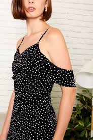 Etoile Polka Dot Cold Shoulder Dress In Black Xs Shopperboard