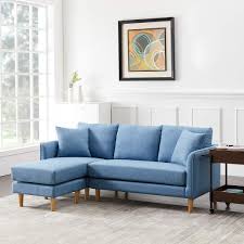 A modern living room covered with a wood panel ceiling. Sleerway Sectional Couch With Ottoman Convertible Sofa Set For Living Room Modern Linen Fabric L Shape Couch With Reversible Chaise And 2 Pillows Sectional Sofa For Small Space Light Blue Buy Online