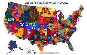Closest Fbs Stadium To Every County In The U S A College