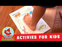 Side by side squares are straddled, with the left foot. Whose Foot Animal Activity For Kids Maple Leaf Learning Playhouse Youtube