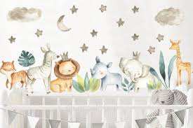 Watercolor Safari Wall Stickers Baby Boy Decor Nursery Safari Etsy In 2020 Wall Stickers Baby Boy Baby Boy Nursery Safari Safari Nursery Walls