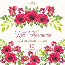 Watercolor Flowers Anemone Clipart Red Vintage Flowers Red Etsy In 2020 Digital Flowers Watercolor Flowers Vintage Flowers