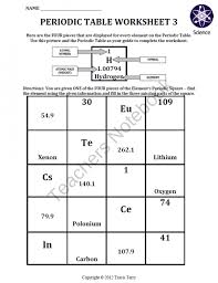 Worksheet Periodic Table Worksheet 3 Product From Mrterrysscience On Teachersnotebook Com Chemistry Worksheets Science Worksheets Science Teaching Resources
