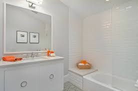 Subway tile shower might effectively fall under the retro category; Beveled Subway Tile Shower Contemporary Bathroom Cardea Building Co