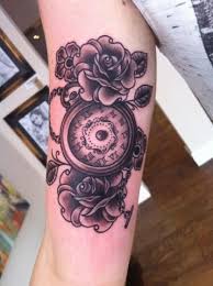 Blackwork compass tattoo on hand. Compass And Clock Tattoos For Men