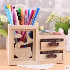Wooden Pen Holder With Two Drawer Office Accessories Aksesuarlar
