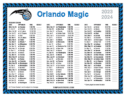 Orlando Magic Printable Schedule