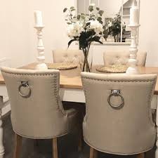 Verona Dining Chair In Cream Linen With Chrome Knocker And Oak Legs Dining Table In Living Room Oak Dining Room Cream Dining Room