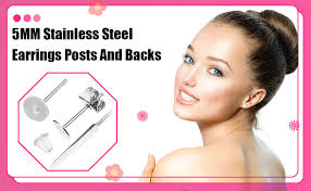 Zngou 1200PCS 5MM Stainless Steel Earrings Posts And Backs Hypoallergenic  Flat Back Blank Earring Studs Earring Making Findings With Backs And Rubber  Stoppers for DIY Jewellery Making Kit : Amazon.co.uk: Fashion