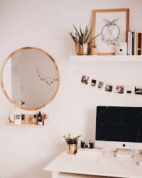 All White Office Round Mirror Shelf Decor And Books Aesthetic Room Decor Room Decor Aesthetic Rooms