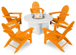 Amish cedar wood adirondack folding chair the green wood collection you're ready for relaxation at your mountain cabin, lakeside home or vacation villa with a set of amish cedar wood adirondack folding chairs providing maximum comfort. Polywood Vineyard Adirondack 6 Piece Chat Set With Fire Pit Table Contemporary Outdoor Lounge Sets By Polywood