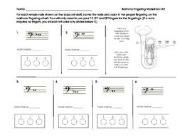 baritone euphonium fingering worksheet 2 for band beginners