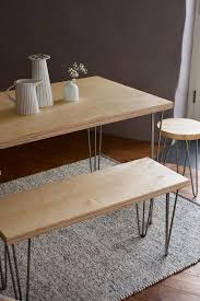 Dining Table And Bench Set Industrial Custom Hand Made From Birch Plywood On Steel Hairpin Legs Retro Bar Cafe Restaurant Table Dining Table Plywood Table Table And Bench Set