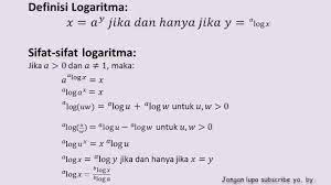 Tentu kita sudah kenal dengan bilangan berpangkat, misal kita ambil bilangan riil positif yaitu 2, jika bilangan ini dipangkatkan dengan bilangan riil positif juga (misal 3), maka menjadi 23 = 8, dengan 2 disebut bilangan pokok dan 3 adalah pangkat dari 2 serta 8 merupakan. 13 Prakalkulus Definisi Dan Sifat Sifat Logaritma Beserta Contoh By Mathlov Youtube