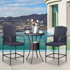 3 Piece Outdoor Rattan Bistro Set Dark Brown Steel Ice Bucket Garden Furniture 3pieceoutdoor Bistro Set Bistro Patio Set 3 Piece Bistro Set
