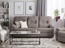 Buy quality leather sofas and fabric sofas at discounted warehouses prices available in all colours and sizes to fit every space. 3 Seater Fabric Recliner Sofa Taupe Beige Bergen Beliani Fr