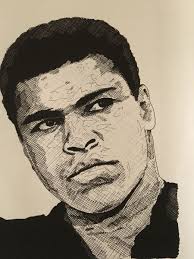 Re~print (Of Our Original)black & White Drawing Of AJ, Mike Tyson &  Muhammad Ali