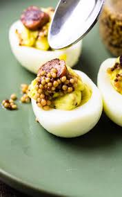 Pickled Mustard Seeds Make These Honey Mustard Deviled Eggs So Tasty Honeymustard Deviledeggs Pickled Mustards Deviled Eggs Honey Mustard Baked Appetizers