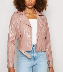 Urban Bliss Mid Pink Patent Biker Jacket New Look Biker Jacket Jackets Leather Outfit