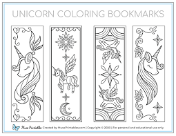Each bookmark measures approximately 6.3 long by 1.8 wide at the base of the bookmark (16 cm x 4.5 cm). Printable Unicorn Coloring Bookmarks