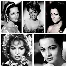 El universo de las estrellas en blanco y negro: Shirley McLaine, Jean  Simmons, Leslie Ca.ron, Gina Lollobrigida y Sara Montiel. Cinco estrellas  con carisma y de muy diferentes raíces.