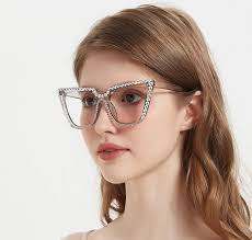 Grey Cat-eye Unique Gorgeous Rhinestone Custom Engraving Eyeglasses