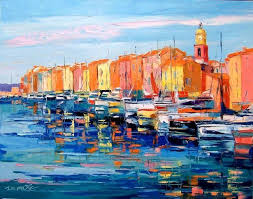 St Tropez Le Port By Alain Demarte Beach Painting Abstract Landscape Impressionism Painting
