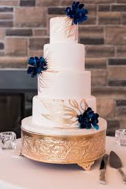 Navy blue acrylic motorbike mr & mrs wedding,anniversary cake topper decoration. Gold And Navy Blue Lotus Flower Wedding Cake A Fairytale Wedding At The Credit Valley White And Gold Wedding Cake Wedding Cake Flowers Blue Wedding Cake Navy