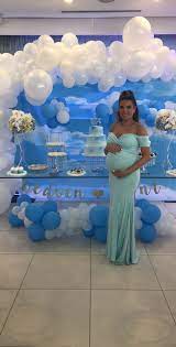 It S A Boy This Light Blue Short Sleeve Off The Shoulder Sweetheart Maternity Gown Is The Maternity Dresses For Baby Shower Boy Baby Shower Themes Baby Shower