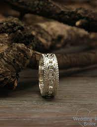 Chain And Filigree Silver Wedding Band Vintage Style Wedding Ring Chain Silver Band Mens Chain Band Womens Chain Ring Unique Band In 2020 Silver Wedding Bands Engagement Rings Wedding Ring Bands