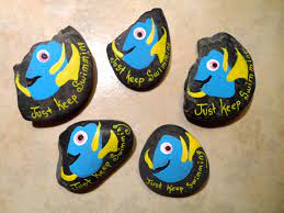 My Hand Painted Dory Finding Nemo Rocks Just Keep Swimming Mbr Painted Rocks Kids Painted Rocks Hand Painted Rocks
