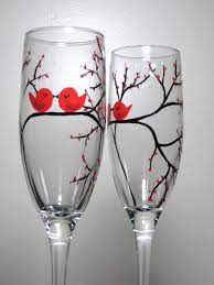 Items Similar To Champagne Flutes Blue Love Birds On Etsy Wine Glass Crafts Wine Glass Designs Glass Painting