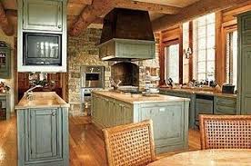 Let S Paint The Cabinets We Don T Have To Do Green But The Dark Brown Does Nothing For Me Log Cabin Kitchens Log Home Kitchens Cabin Kitchens
