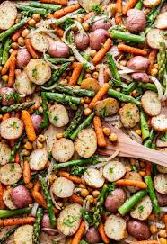 Super Easy And Fairly Quick Sheet Pan Dinner Recipe Featuring Herbed Roasted Potatoe Sheet Pan Dinners Recipes Potato And Asparagus Recipe Healthy Vegan Dinner