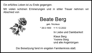 Traueranzeigen von Beate Berg